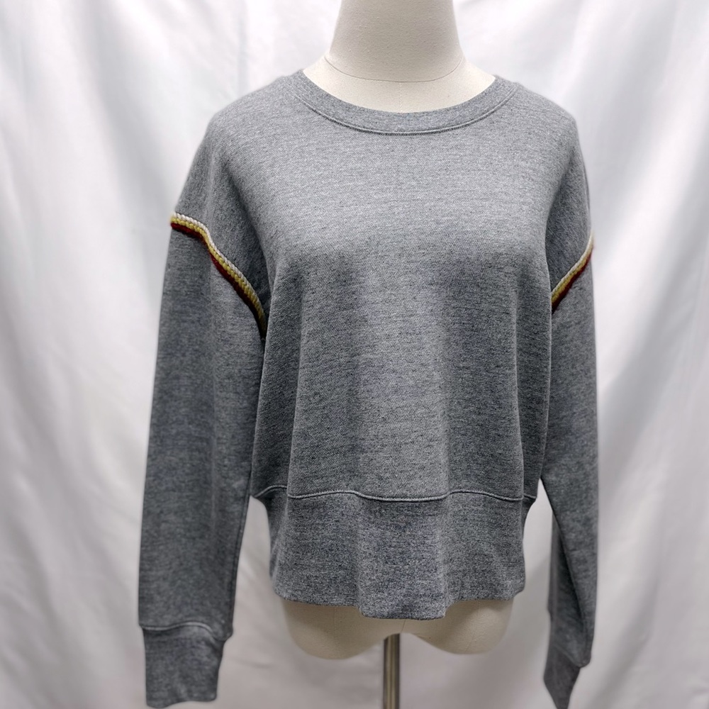 Madewell Embroidered-Trim Crop Sweatshirt Grey Sz Medium